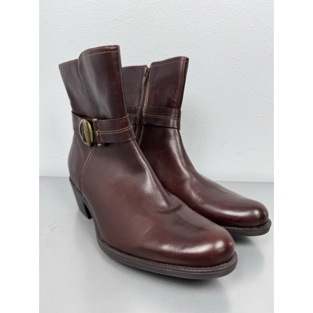 Clarks Artisan Ankle Boots Womens 11 M Maye Bella Buckle Brown Leather Side Zip